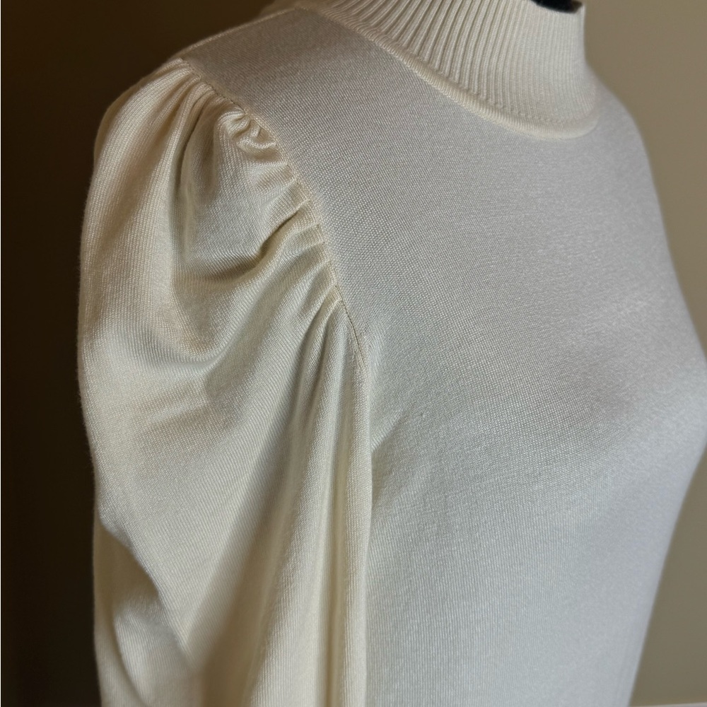 NWT Love Trend New YorK Cream mock neck Sweater with Puff Sleeves - Picture 3 of 8